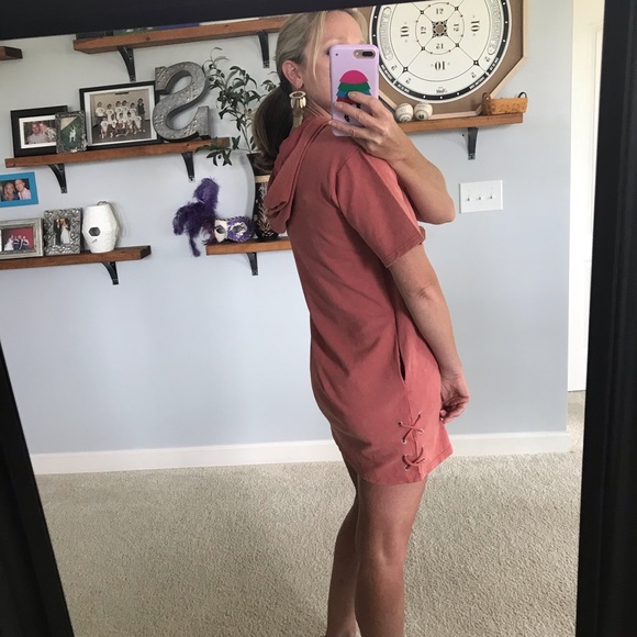 Coral/Rusty Color Hooded Tunic Dress - Picture 6 of 7